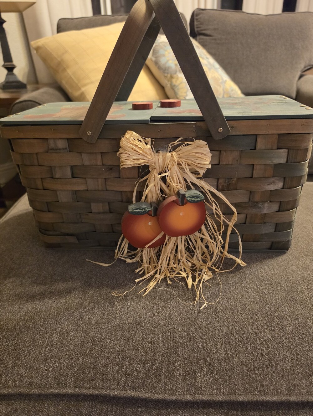 Rustic Woven Picnic Basket with Apple Accent - Unbranded